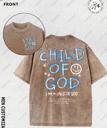 Vintage Washed T-Shirt With "Face Of The Son Of God" Graffiti Design, Christian Theme, The Material Represents Faith In God, Loose Fit, Soft Fabric - Unisex Cotton T-Shirt, Short Sleeve, Round Neck, Urban Vintage Style. - 咖啡色 - 查看 12