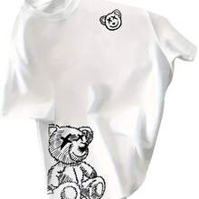 Nueva camiseta de manga corta para hombre de comercio exterior transfronterizo, con líneas simples y estampado digital de oso, de cuello redondo. - Negro - Ver 6
