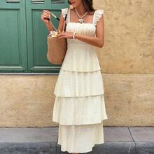 Women's Solid Color Minimalist Square Neck Long Dress, Casual Everyday Wear,Summer Dresses For Women - Blanco - Ver 7