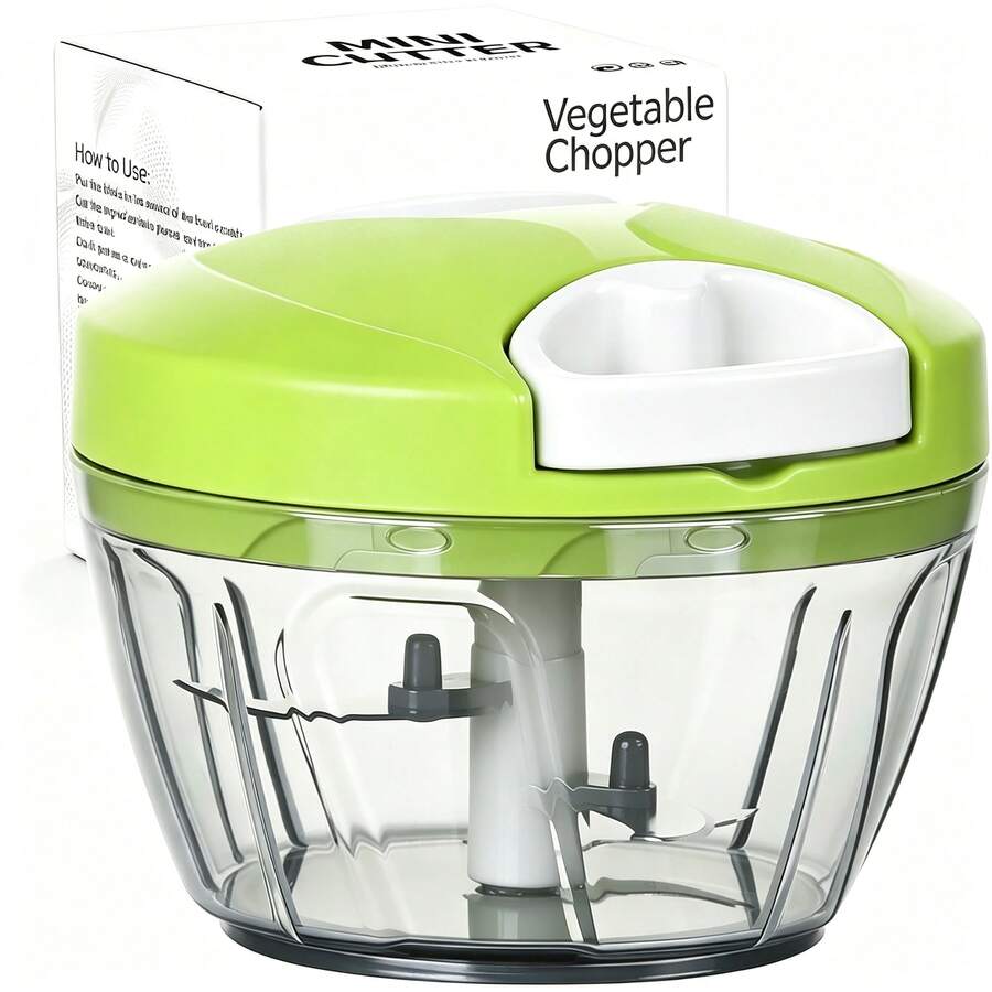 1pc,Manual Vegetable Chopper Food Chopper With Container, Pull-String Manual Vegetable Cutter For Salad, Garlic, Nuts, Onions - màu xanh lá - Xem 1