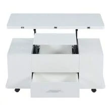 Height Adjustable Coffee Table, Sofa Side Table, 4-In-1 Multifunctional Coffee Table Convertible Into A Living/Dining Room Table, Coffee Table With Drawers, With 4 Stools, White. - White - View 9