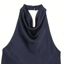 Camiseta sin mangas de satén de unicolor con cuello alto tipo halter Y2K para mujer, ropa de calle linda para el verano en color negro casual - azul real - Ver 5