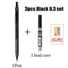 Bộ 3 bút chì tự động chất lượng cao màu đen/bạc, ruột chì than HB đen 0.3/0.5/0.7/0.9/2.0mm, khó gãy, thích hợp cho bút vẽ chuyên nghiệp và văn phòng phẩm (Tặng kèm 1 bút + 1 ruột chì + 1 tẩy). - Nhiều màu - Xem 17