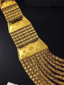 1pc Vintage Elegant Multi-Layer Tassel Necklace, Gold-Plated Engraved Snowflake Pattern, Turkish Women's Wedding Accessory, Also Suitable As Gift (Please Check Size Chart Before Purchase) - Multicolor - View 3