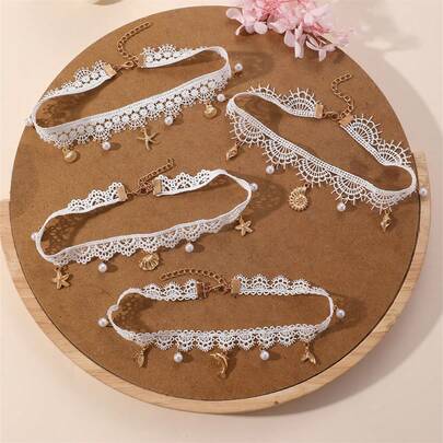 1pc/4pcs Girls Ocean Theme Shell Necklace Choker Jewelry Set, Suitable For Daily Decoration