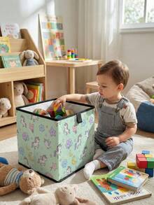 1pc Large Capacity Foldable Storage Box, Cartoon Horse Print Open Storage Basket, Durable Multi-Function Drawer Type Design, Space-Saving For Home, Dorm, Nursery, Under Bed Storage - Multicolor - View 2