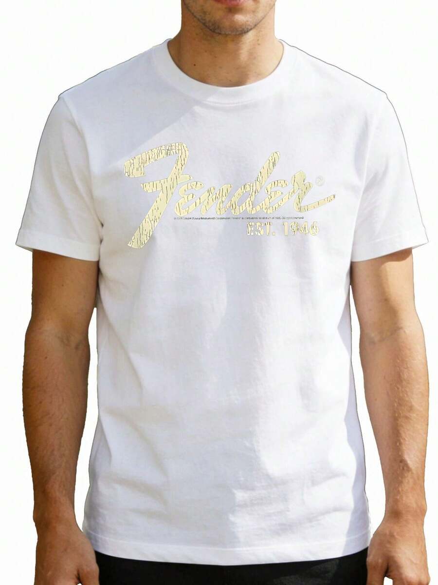 Men's Standard Size Seasonal Clothing In  Style Fender Classic Fender Est 1946 Short Sleeve Featuring Loose And Fashionable Patterns, Soft Texture, And Casual Round-Neck T-Shirts - 白色 - 查看 1