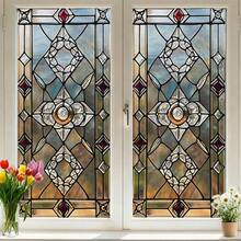1/4 piezas Película de vidrio con patrón floral colorido, adhesivo de privacidad de vidrio estático retro, adhesivo decorativo removible para el hogar, sala de estar, baño, oficina - Película para ventanas con estampado geométrico - Ver 8