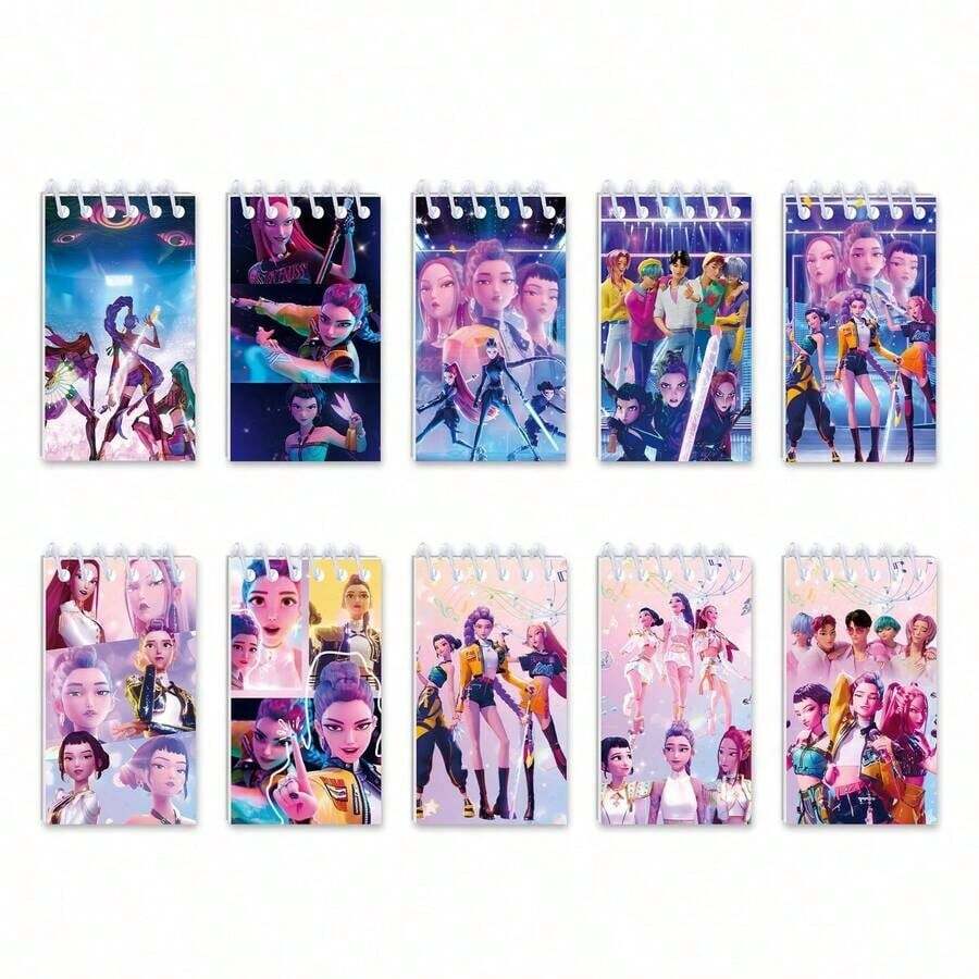 Bộ 10 cuốn sổ tay hoạt hình K-Pop, sổ tay gáy xoắn tiện dụng với họa tiết nhân vật hoạt hình dễ thương. - Nhiều màu - Xem 1