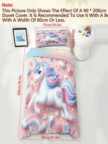 2/3件組夢幻馬卡龍色獨角獸兒童床上用品套裝，3D彩虹糖果印花被套與枕套，柔軟花卉床單，適合兒童、青少年、成人、女孩臥室，尺寸150x200cm - 彩色 - 查看 12