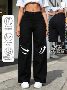 Pantalones para mujer Mezclilla mujer Vaqueros de pierna ancha sexis e informales para mujer con cierre de botón y cremallera, muy elásticos pantalones de dama mezclilla - 2046 - Ver 1