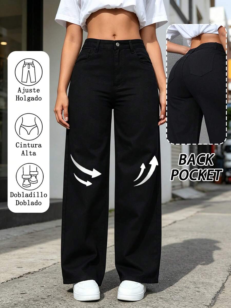 Pantalones para mujer Mezclilla mujer Vaqueros de pierna ancha sexis e informales para mujer con cierre de botón y cremallera, muy elásticos pantalones de dama mezclilla - 2046 - Ver 1