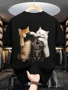 Prenda de moda Top Picklocalstreet para salidas: Camiseta vintage estampada C2026, talla grande, ligera, de verano, corte regular, casual, transpirable, esencial para el uso diario, ropa versátil, look moderno, material cómodo, mangas cortas para jóvenes adultos - Negro - Ver 7