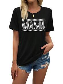 Camiseta EUOW Mama para Mujer, Camisetas con Gráficos Lindos para el Día de la Madre, Estilo Boho Casual, Camisetas para Abuela - Negro - Ver 2