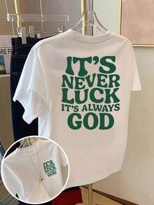 Camiseta de manga corta con estampado frontal y trasero - El destino es siempre una decisión de Dios, nunca solo una cuestión de suerte. Estampado moderno - Camiseta de mujer con estampado de moda para primavera/verano, un artículo de moda para el uso diario, cómodo y agradable para la piel. - Blanco - Ver 1