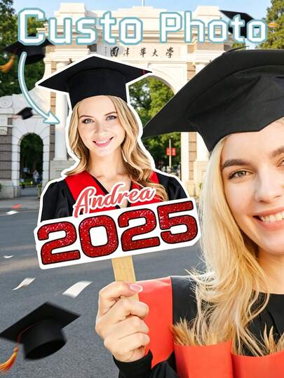 Customized Graduation Photo Fan - Printed With Your Exclusive Photo, Shiny Letters And Name - Inspired By Graduation Gown Design. These Themed Items Are Perfect For Graduation And Back-To-School Seasons, And Can Serve As Ideal Decorations For Classrooms And Graduation Ceremonies. They Are High-Quality Graduation And Back-To-School Gifts, And Can Also Be Used As Fun Photo Props.
