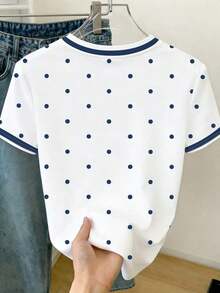 Camiseta casual de mujer de manga corta con cuello redondo y estampado de corazón en bloques de color - Blanco 11 - Ver 2