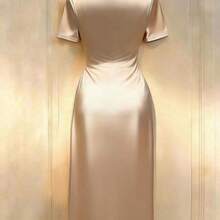 Women's Elegant Twist Design Short Sleeve Dress, Suitable For Daily Commute And Dates Satin Dress Elegant Women Dresses Champagne Classy Dress Solid Color Dress Silk Dresses Summer,Summer Dress ,Summer Holiday Outfits,Spring, Spring Outfit Women, Valentine's Day,Valentines Day Outfit,Carnival,Carnival Women,Beach,Beach Dress,Beach Dress,Wedding,Birthday,Birthday Dress,Gym,Going Out, Elegant, Elegant Dresses For Women,Vacation,Casual,Y2k,Graduation Season Attire, Fashionable Casual Commu - Rosa - Ver 3