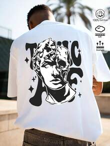 Men's Solid Color Crew Neck Short-Sleeved Loose T-Shirt, 100% Cotton, Spring/Summer Casual Menswear, Street Style, Travel Wear, Unique Back Art Pattern Suitable For Office/Restroom/Home/Outdoor Sports/Retro Style/Simple And Fun Design T-Shirt, Säo Joǎo, Beach, Graduation, Vacation, Country, Chic, Polka Dot, Flower - White - View 1