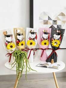 2026 Graduation Gift Sunflower Bouquet, Artificial Sunflower Bear Graduation Bouquet With Doctoral Cap, Suitable As Graduation Gift, Birthday Gift, Teacher's Day Gift For Friends, Classmates Or Girlfriend, Also Can Be Used As Home Decor - Multicolor - View 1