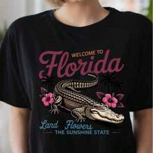 Florida T-Shirt, Florida T-Shirt, Aesthetic Graphic T-Shirt, Sunshine State Florida T-Shirt, Summer T-Shirt Gift, Women's Oversized Summer T-Shirts, Women's Dresses - 黑色007 - 查看 3