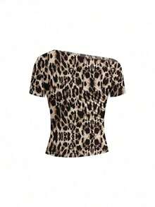 Camiseta de moda de manga corta con hombros oblicuos y ajustada de unicolor para mujer, verano - Multicolor 2 - Ver 11