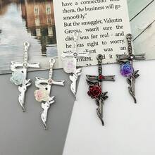 10/20pcs Vintage Dark Style Zinc Alloy Cross Pendant With Ombre Rose Pattern, Suitable For DIY Jewelry Making, Necklace, Bracelet, Earring, Bag Chain, Keychain, Zipper Decor, Great Gift Choice - Multicolor - View 3