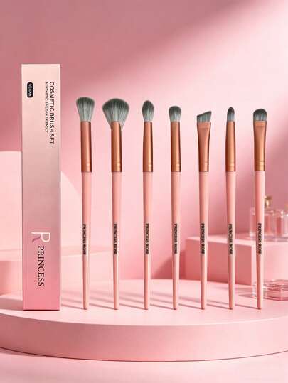 Princess Rose 7pcs Pink Eyeshadow Brush Set With Storage Box, Eyeshadow Brushes, Campus Makeup Brushes, Professional Makeup Tools, Travel Friendly, Eyeshadow Application, Travel Essential Minimalist Makeup Set, Portable Design, Durable Brushes, High-Quality Tools, Beauty Accessories, Student Exclusive, Makeup Enthusiasts
