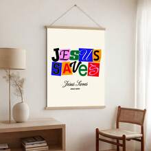 1pc Retro Jesus Saves Wall Art Picture Colorful Typography Christian Prints Canvas Painting Bible Verse Poster Inspirational Religious Decor For Living Room Bedroom Bathroom Wall Decoration Unframed , Framed Or Wooden Hanging Scroll - Pattern - View 2