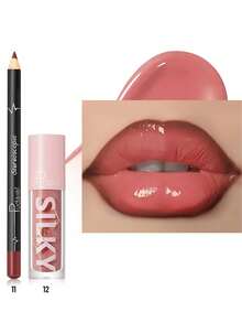 Pudaier 2-In-1 Lip Set: Nourishing Lip Liner Pencil And Lip Gloss | Waterproof And Smudge-Proof, Shaping Lips, Universal Shades | Ideal Valentine's Day Gift - 11+12 - 查看 6