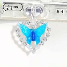 Accesorio de enchufe antipolvo con decoración de mariposa y corazón de ónix y cristal, accesorio colgante compatible con todos los modelos de teléfono - Multicolor - Ver 15