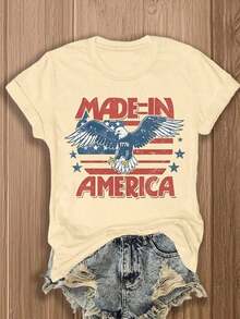 Western 4th Of July T-Shirt Made In America, 4th Of July T-Shirt, 4th Of July Country T-Shirt, Western T-Shirt, Country Concert T-Shirt, Music Festival T-Shirt, Women's Short Sleeve Crew Neck Print T-Shirt - Casual Daily Wear, Sports & Fitness, For Everyone (Perfect For Valentine's Day) - 杏色 - 查看 7