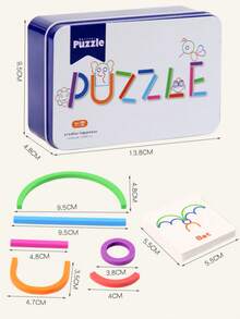 1 Set Multi-Color Tin Box Geometric Ring Puzzle, DIY Shaping Building Blocks, Includes 30 Double-Sided Cards | Montessori Educational Learning Activity Toy, Suitable For Preschool Children, Develops Hands-On Ability And Imagination | Portable Storage Travel Toy, Interactive Family Game | Brain Development Cognitive Gift Toy For Children - 彩色 - 查看 3