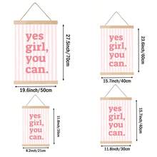 1幅“Yes Girl You Can”励志名言帆布画，粉色字体，适合卧室、客厅、公寓、宿舍等场所，可作墙面装饰或送给她的礼物，不含画框。 - 彩色 - 查看 5