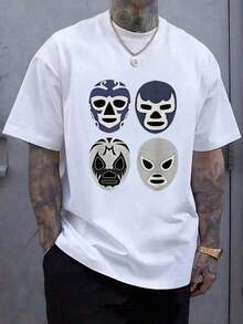 Wrestling Masks Representing The Strength, Identity, And Indomitable Spirit Of Modern Warriors, Inspiring Confidence And Energy. T-Shirt, 100% Cotton, Comfortable, Soft, And Durable, Suitable For Everyday Wear And Casual Occasions. WLUD - 白色 - 查看 8