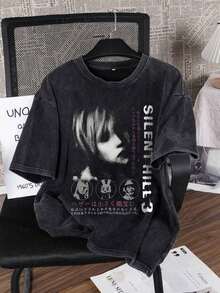 Camiseta de manga corta de cuello redondo simple para hombre, camiseta casual diaria lavada con estampado-Breathable High Quality - Negro - Ver 7