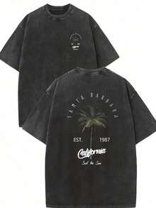 Camisetas Gráficas Estampadas Lavadas para Hombre - "Santa Barbara California" con Diseño de Palmera, Ropa Groove, Camiseta 100% Algodón Puro con Estampado a Doble Cara, Adecuada para Hombres y Mujeres, El Mejor Regalo para el Verano, Camiseta Casual de Manga Corta - Streetwear Y2K, Tops 100% Algodón, Regalos para Novio y Esposo. - Multicolor - Ver 11