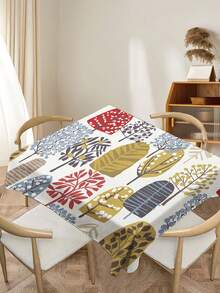1pc Pastoral Plant Pattern Printed Tablecloth, Modern Polyester Rectangular/Round Waterproof Tablecloth, Digital Printing Suitable For Living Room, Outdoor Dining Table, Small Round Table - Multicolor - View 7