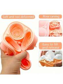 4-Cavity Rose Shaped Silicone Ice Cube Tray With Lid, 3D Rose Ice Ball Maker Mold, Suitable For Whiskey Cocktails And Romantic Occasions - Multicolor - View 5
