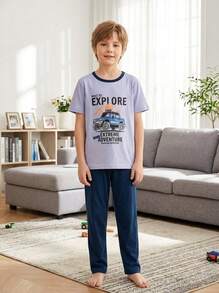 Bộ quần áo ngủ ngắn tay bằng cotton cho bé trai, bộ đồ ngủ nhẹ, thích hợp cho mùa hè. - Nhiều màu - Xem 1