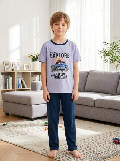 Boys' Cotton Short Sleeve Pants Set, Lightweight Pajama Set, Summer