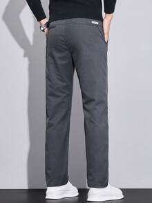 Men's Solid Color Casual Tapered Pants With Pockets - Dark Grey - View 4