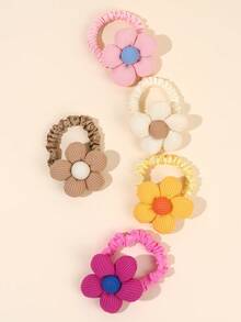 5pcs Multicolor Hair Ties For Girls Cute Flower Hair Ropes For Girls Elastic Hair Ponytail Holder Flower Hair Elastics Stretchy Bands Teens Hair Accessories - Multicolor - View 2