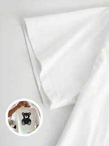 Camiseta de manga corta con cuello redondo para mujer, talla grande, 1 pieza, blusa para mujer, blusas bonitas para mujer, ropa de mujer, conjuntos para mujer, camiseta con estampado geométrico de oso, algodón blanco y negro, estampado de lazo de oso, algodón de alta calidad, cuello redondo, corte básico holgado, unisex, transpirable, versátil, lavable a máquina, cómoda, tallas S-3XL, uso diario casual, esencial para deportes, imprescindible para el verano, 100% algodón. |   Diseño exquisito |   Suelto y cómodo |   Fácil de combinar | - Blanco - Ver 5