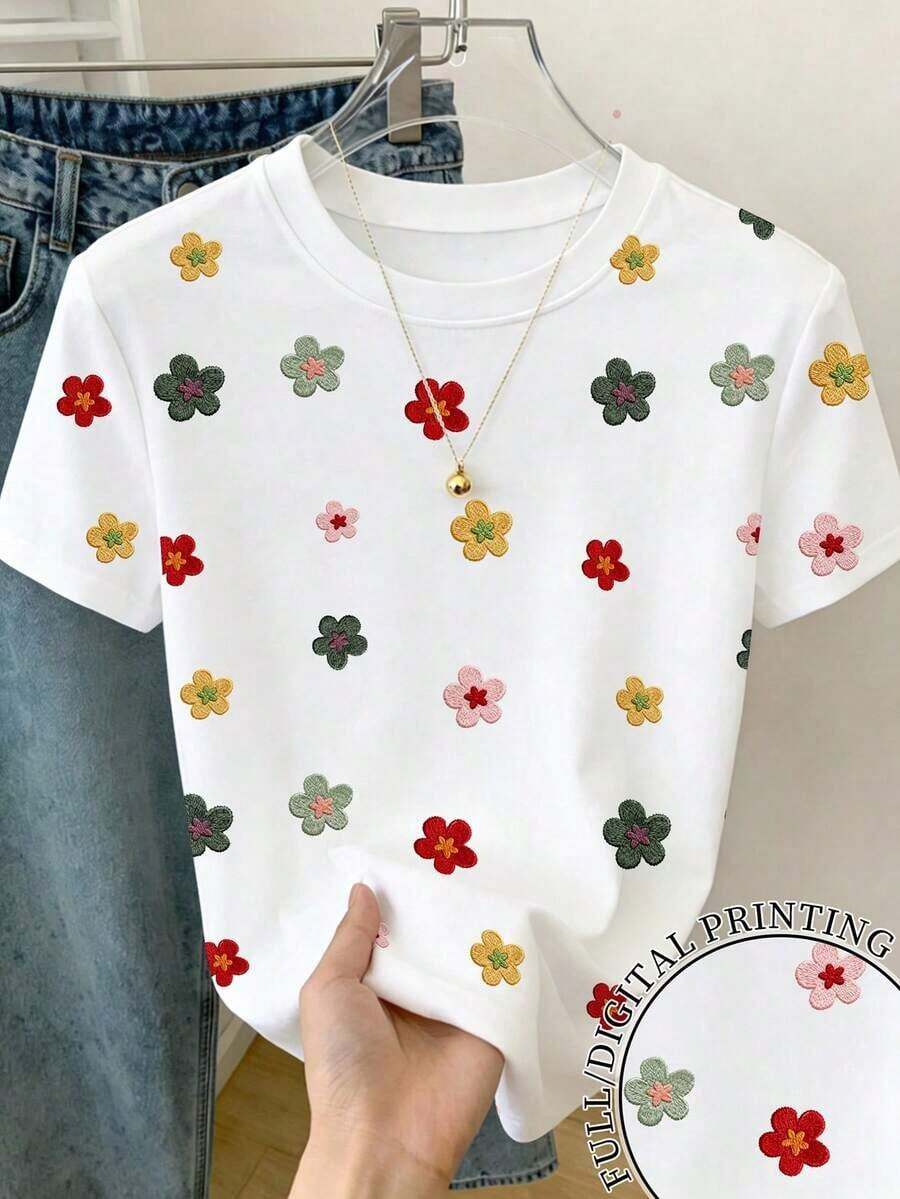 Camiseta de mujer de manga corta con cuello redondo y estampado de leopardo en bloques de color, para verano - Blanco 2 - Ver 1