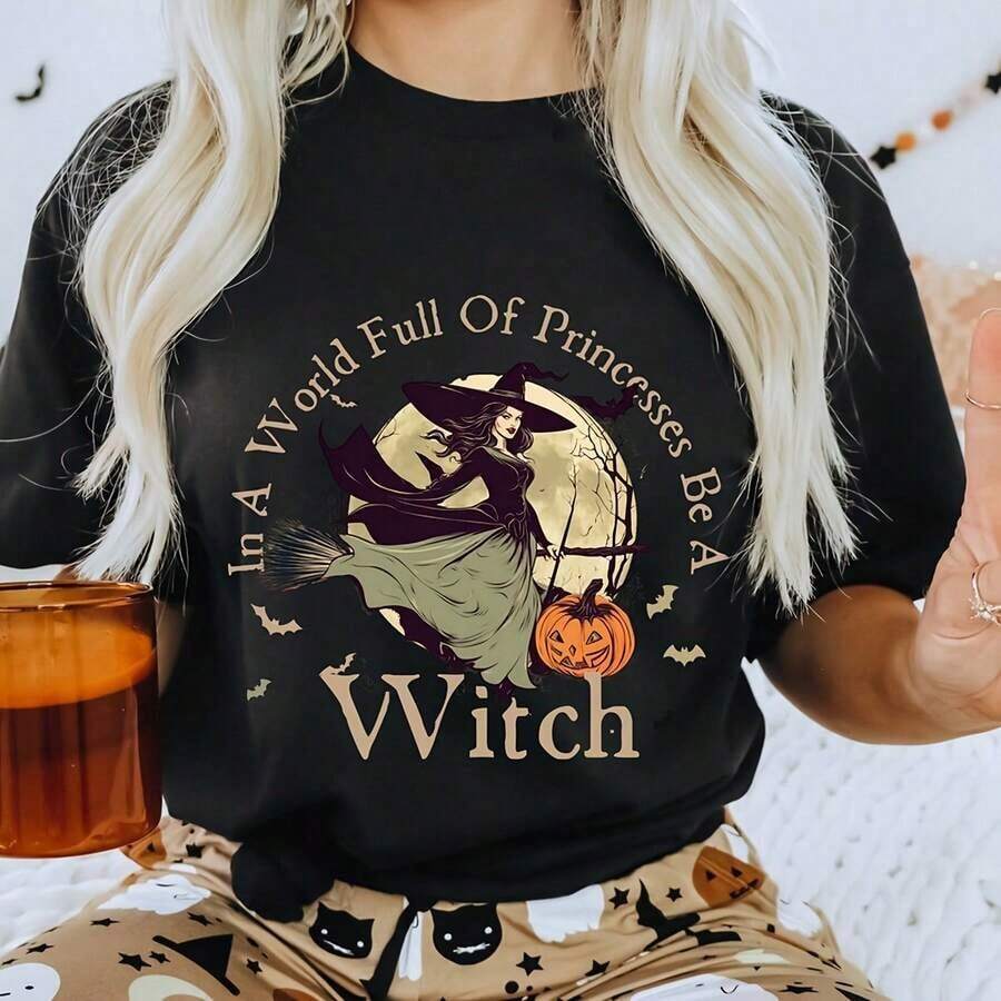 Camiseta, camiseta de Halloween, camiseta "Sé una bruja", camiseta de otoño, camiseta divertida de Halloween, camiseta "En un mundo lleno de princesas"220G InduM1entariA1 Primaria de aL1Godn masculina, 220 g de confort sin par. Dirigida a todaS1 Las perS1onas, indistintaM1ente de su género. Material perdurable de gran C1Alidad, funcional para todo diseño, amable al tacto pero concebido parA1 Persistir. Blusas transpirables mujer, equipos de otoño, vestuario de viA1Je, trA1Jes de new years feM1eninos. - Negro - Ver 1
