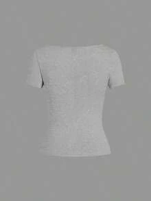 Set de 3 camisetas de punto para mujer, multicolor, camisetas básicas de primavera/verano para mujer, tops ajustados básicos, paquete de tops básicos, tops básicos para mujer, tops de ajuste ceñido, tops básicos, tops de mujer de cuello cuadrado, tops de verano para mujer, tops de manga corta para mujer, tops de verano para mujer, camisetas de mujer - Multicolor - Ver 6