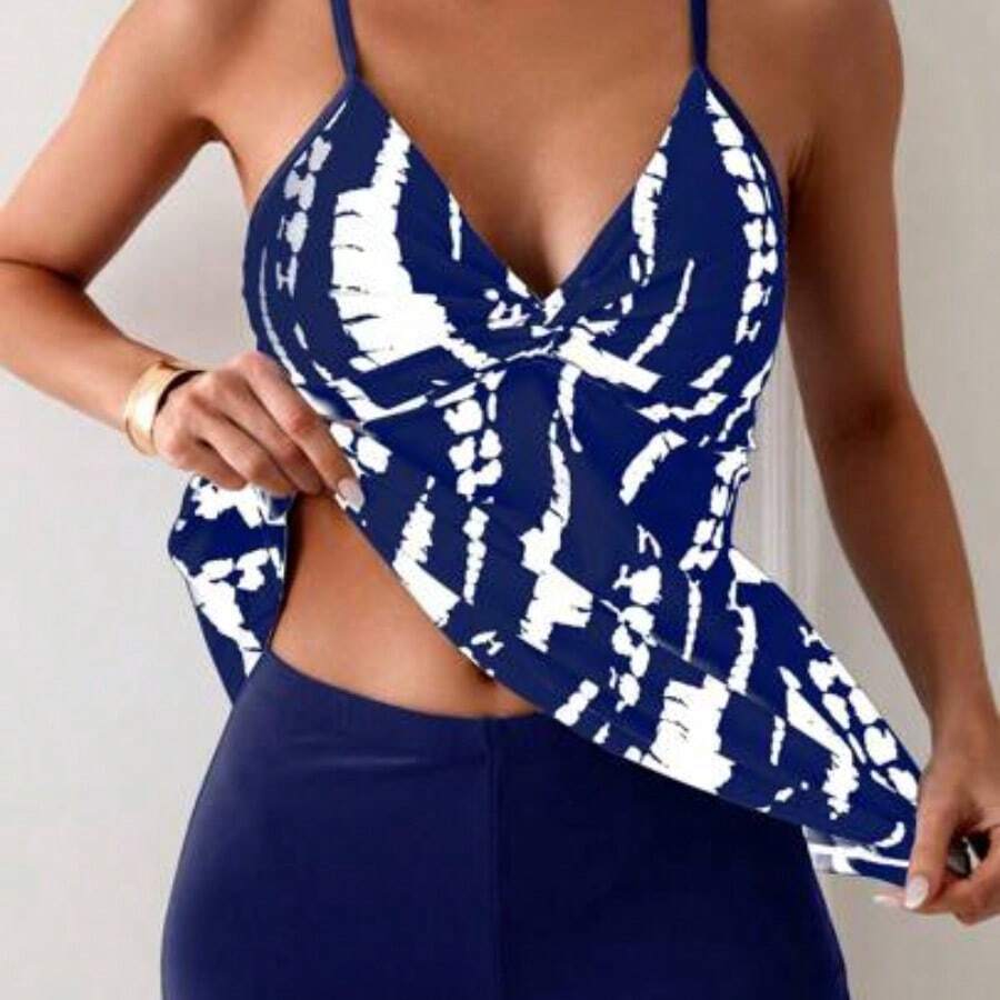 Swim Lushore Tie Dye Shorts Tankini Summer Beach - Azul Marino - Ver 1