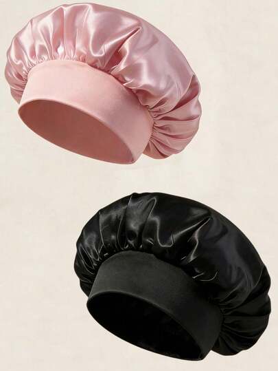 2 Stück Seide Schlafmütze, Satin Haarmütze, Damen Breitkrempe Hochelastische Mütze, Satin Schlafmütze, Hochwertiger Satin Haarpflege Mütze, Lockiges Haar Seide Stirnband, Urlaub, Reise