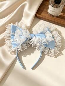 1件仙氣粉白蕾絲蝴蝶結髮箍，法式浪漫風髮夾，蘿莉塔頭飾，舒適佩戴，適合Cosplay，髮飾配件 - 彩色 - 查看 16